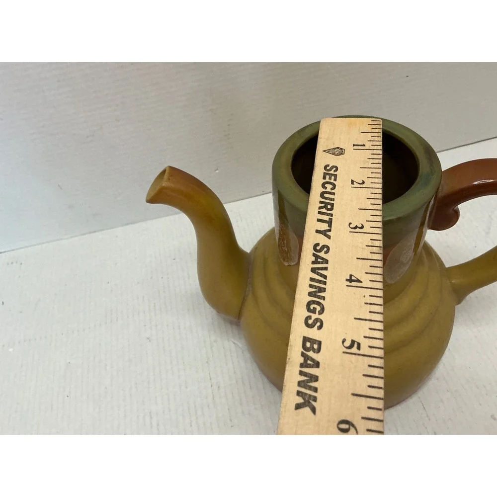 Vintage Ceramic Teapot Drip Glaze Mustard Yellow Mid Century Style READ